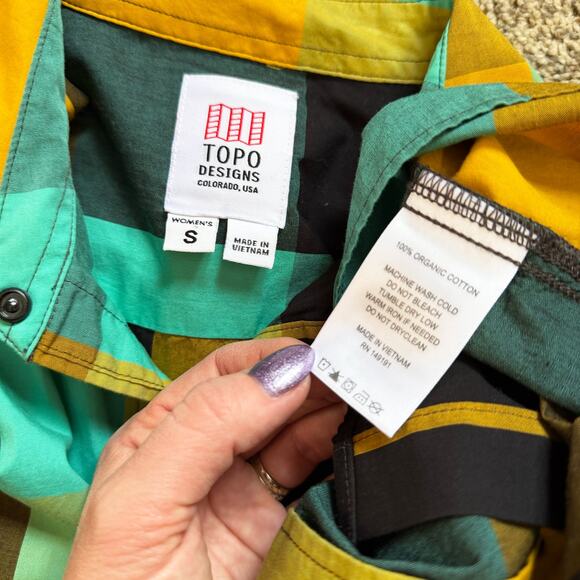 Topo Designs long sleeve plaid teal yellow Womens Small - Picture 4 of 5